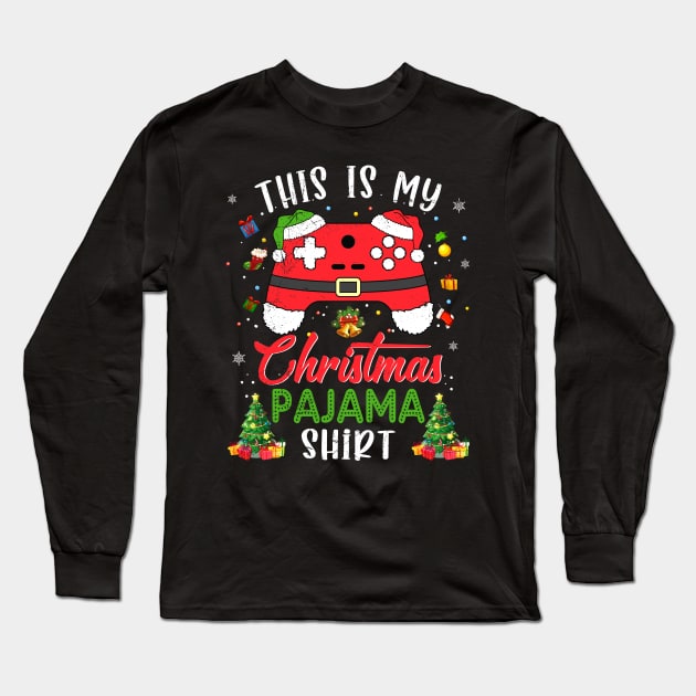 This is My Christmas Pajama Santa Hat Gamer Video Game Games T-Shirt Long Sleeve T-Shirt by Alana Clothing